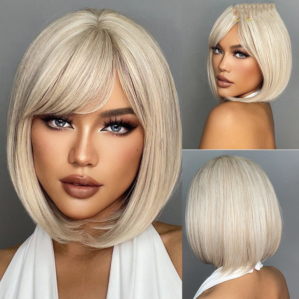Women's Straight Bangs Short Hair Styling Wig Cover